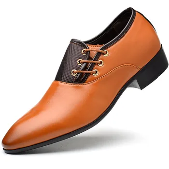 2023 Весна Осень Мужская деловая официальная кожаная обувь В английском стиле Повседневная обувь с острым носком и мягкой подошвой Большого размера на шнуровке