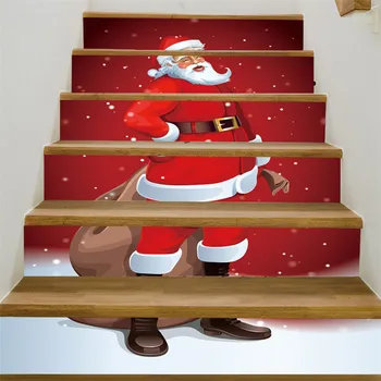 3D самоклеящиеся наклейки на лестницу Санта-Клауса С Рождеством Христовым, Съемная наклейка на лестничный подступенок, фрески для рождественского украшения дома Внутри помещения