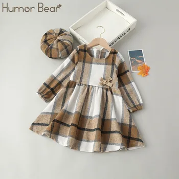 Humor Bear/ Весенне-Осеннее Новое Клетчатое платье Принцессы для девочек, Повседневное Шерстяное Плиссированное платье с длинными рукавами, Vestidos, Повседневная одежда от 2 до 6 лет