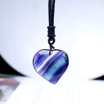 Mineraali Ожерелье из натурального радужного флюорита в полоску, ювелирные изделия в форме сердца, Рейки, Кварцевый кристалл, подвеска из камня, Изысканные подарки-талисманы