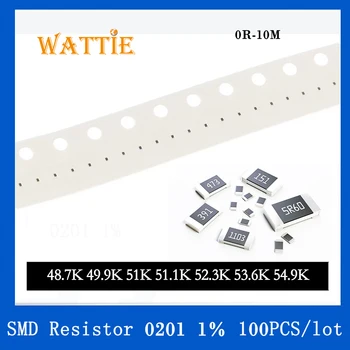 SMD резистор 0201 1% 48.7K 49.9K 51K 51.1K 52.3K 53.6K 54.9K 100 шт./лот микросхемные резисторы 1/20 Вт 0.6 мм * 0.3 мм