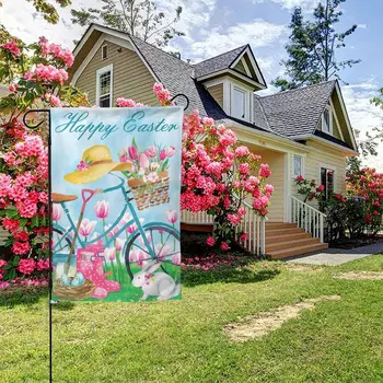 Texupday, Велосипед с Милым Кроликом, Тюльпаны, Весенний флаг для дома, Открытый Флаг для двора, Садовый флаг
