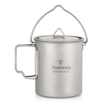 TOMSHOO Сверхлегкий Титановый горшок объемом 750 мл, Портативная Титановая Кружка для воды, чашка с крышкой и складной ручкой для приготовления пищи на открытом воздухе, Пикник