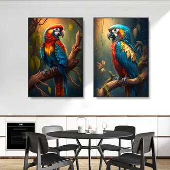 Абстрактный фантастический попугай, тропический лес, холст, плакаты и принты, настенные художественные картины для гостиной, домашний декор Без рамки