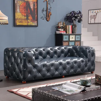 Американский легкий роскошный диван в индустриальном стиле, кожаный диван с пряжкой в стиле ретро, кожаный диван из микрофибры с масляным воском для проживания в семье
