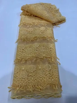 Африканская кружевная ткань 2022, Высококачественная 5-ярдовая вышивка, Тюль, Нигерийская сетка, свадебное платье для вечеринки, Белая Французская сетка с блестками