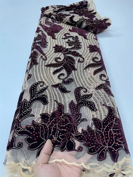 Африканская кружевная ткань с блестками, Французская Бархатная Свадебная вечеринка, фиолетовый 2023, высококачественный блестящий Нигерийский Мягкий Швейный Материал