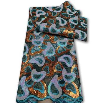 Африканская кружевная ткань 2023 Высококачественная Модная Вышивка Блестками Французское Нигерийское Сетчатое кружево Тюль Сетчатая Кружевная ткань для вечернего платья