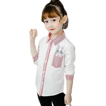 Блузки для девочек, футболки для девочек с мультяшным котом, весенне-осенние рубашки для девочек, повседневная детская одежда для девочек 6, 8, 10, 12, 14