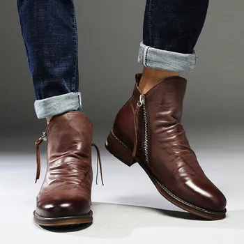 Брендовая Мужская обувь-Оксфорды, Мужские Дизайнерские Кожаные мужские Ботильоны 