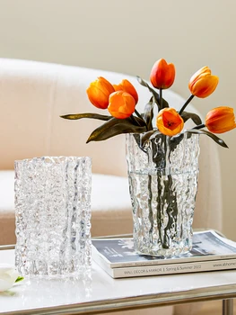 Ваза из ледникового стекла, прозрачная цветочная композиция, цветы на водной основе, гостиная, плоская ваза для украшения