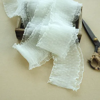 Высококачественная плиссированная кружевная ткань длиной 1 м, эластичная сетка, 13 см, Кружевная отделка в горошек, аппликация, воротник, лента для шитья для платья dentelle