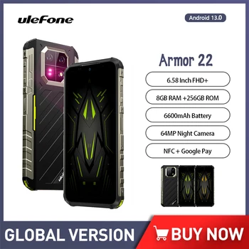 Глобальная версия Ulefone Armor 22 Прочный Телефон 6,58 дюйма FHD + 8 ГБ + 256 ГБ 64-Мегапиксельная Ночная Камера 33 Вт 6600 мАч 4G Android 13 Смартфон NFC