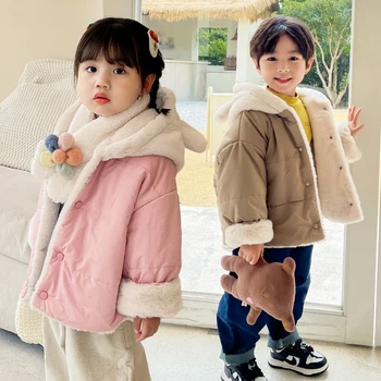 Детские зимние куртки с капюшоном на мягкой плюшевой подкладке, детские пальто для девочек, парки для мальчиков, теплая детская верхняя одежда, детская одежда