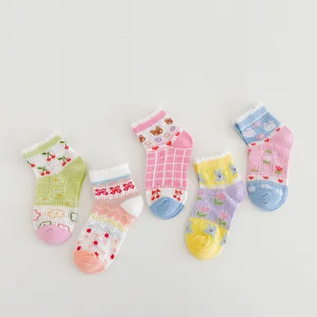 Детские носки, напольные носки, Летние носки, мультяшные тонкие дышащие осенние мультяшные модные носки для девочек, 5 шт., объемные носки для девочек