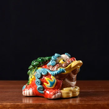 Изысканная расписная керамическая скульптура жабы, богатство и благоприятное украшение в виде трехногой жабы, Высокое качество декора ручной работы