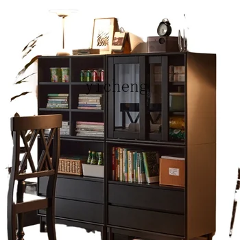 Комбинированный деревянный шкаф Xc Черный модульный книжный шкаф для хранения Книжная полка Шкаф для хранения Низкий шкаф для хранения Витрина