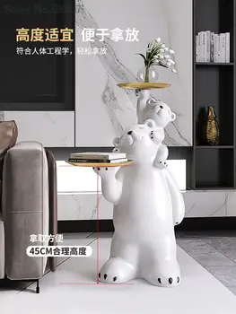 Креативный светлый роскошный диван в гостиной с белым медведем, несколько углов рядом с прикроватной сеткой, художественный дизайн знаменитостей, мультяшный кофе