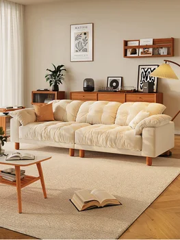Кремовый диван из кожи зефира во французской гостиной very simple cloud для дивана с изголовьем из воловьей кожи прямого ряда