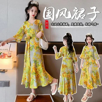 Летние платья для маленьких девочек от 4 до 16 лет элегантное вечернее платье для девочек 2023 г. Новая детская одежда Бесплатная доставка Платье в корейском стиле