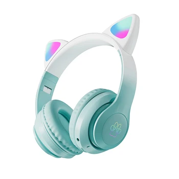 Милая женская беспроводная Bluetooth-гарнитура с градиентными кошачьими ушками, музыкальные наушники версии Bluetooth 5.0, удобные при ношении