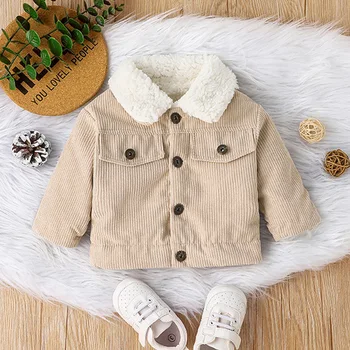 Модная плюшевая утепленная хлопчатобумажная куртка для младенцев и детей младшего возраста с вельветовой курткой Детский зимний шерстяной свитер
