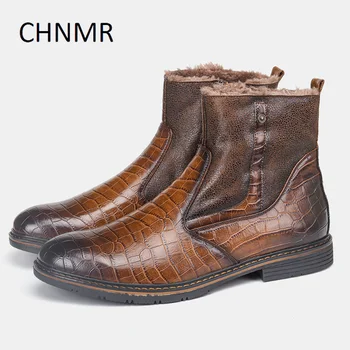 Модные мужские ботильоны CHNMR в деловом стиле с острым носком, из бархатной кожи и резины, дизайнерские ботинки Челси на молнии большого размера