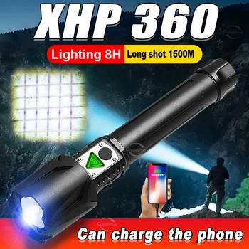 Мощный светодиодный фонарик с USB-перезаряжаемым телескопическим зумом, водонепроницаемое мощное наружное освещение, дальнобойный тактический фонарь-вспышка