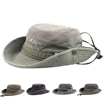Мужские кепки Хлопчатобумажная летняя шляпа с солнцезащитным козырьком, сетчатые дышащие шляпы-ведра, рыбацкая шляпа, уличная альпинистская кабина, папина пляжная кепка