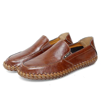 Мужские лоферы, Мокасины, мужская обувь из натуральной кожи, повседневная роскошная брендовая Официальная Итальянская Дышащая мужская обувь без застежки, Большие размеры