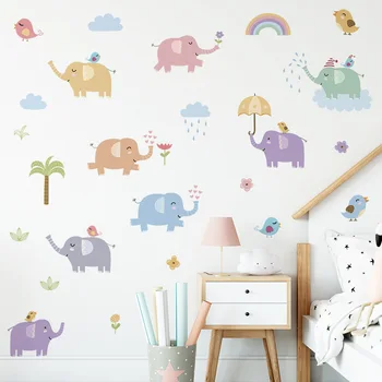Наклейки на стену в стиле Бохо-Сафари со слоном для детей, девочек, мальчиков, Декор детской комнаты, спальни, Обои в скандинавском стиле с мультяшными животными, самоклеящиеся