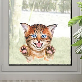 Наклейки на стену с милым котом, украшение стеклянного окна в гостиной, обои для ванной, настенная роспись для туалета, домашний декор, наклейки с котенком