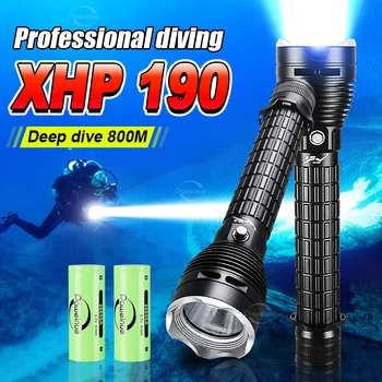 Новейший профессиональный фонарик для дайвинга XHP190 IPX8, подводная лампа, мощные светодиодные фонари, мощный фонарь для подводного плавания с аквалангом