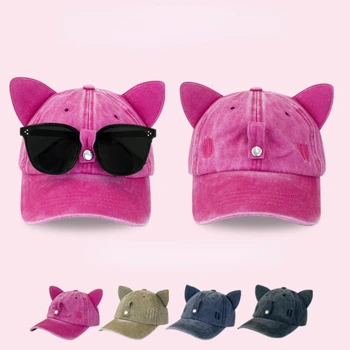 Новые девушки Y2K кошачьи уши солнцезащитные очки розовый бейсболка модули личности модные классная девушка колпачок промывают пилот Ретро хлопок бейсбольная кепка