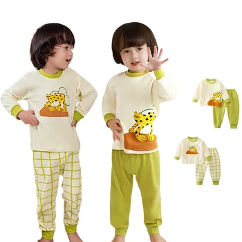 Осенне-зимние детские пижамы с модным принтом, комплект для отдыха из чистого хлопка с героями мультфильмов для мальчиков и девочек, детское нижнее белье Kawaii
