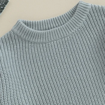 Осенний свитер для маленьких мальчиков, однотонный вязаный трикотаж с длинным рукавом, пуловеры, топы, зимняя толстовка