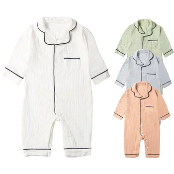 Осенняя детская пижама, одежда из органического хлопка для мальчиков и девочек, пижама для новорожденных, однотонный муслиновый комбинезон, детская пижама, комбинезон для малышей