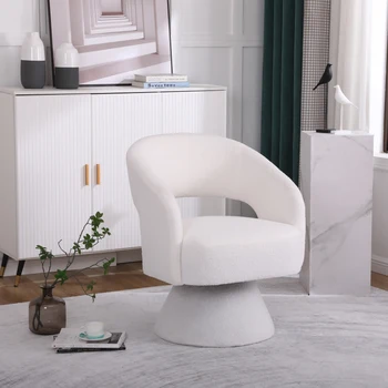 Поворотный акцентный стул, кресло-бочонок из ткани для гостиной, спальни