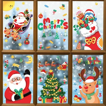 Рождественская Статическая Наклейка Снежинка Санта Клаус Веселая Рождественская Наклейка 2024 Noel Window Sticker Happy 2024 New Year Decor