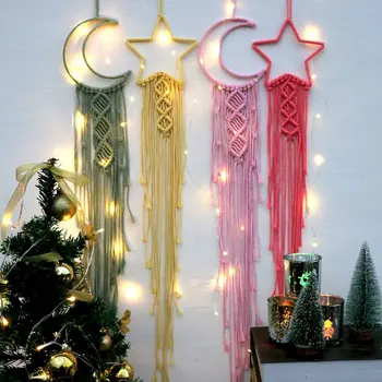 Рождественский ловец снов, Луна и Звезды, настенный декор в стиле бохо, Ловцы снов ручной работы, Детская спальня, Гостиная, украшение для дома