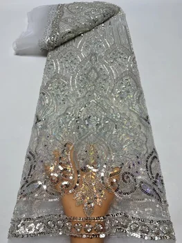 Роскошная кружевная ткань с бисером, Хрустальные бусины ручной работы, высококачественный Французский сетчатый материал 2023, свадебный блеск, Африканский тюль