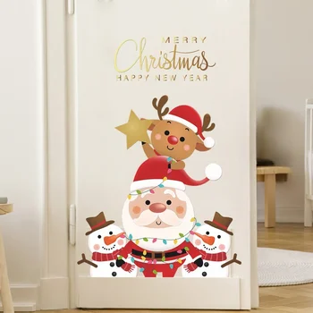 Санта Клаус, Лось, Снеговик, Наклейка на дверь, холодильник, Наклейка на окно, Украшения на стену, Рождественский декор для дома, Счастливый Новый год