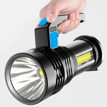 Светодиодный COB Яркий фонарик, 4 режима, водонепроницаемая походная лампа 300lm 800mAh, мощный фонарик, зарядка через Micro USB для пеших прогулок на открытом воздухе