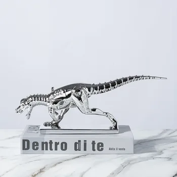 Серебряная копия животного орнамента ручной работы из смолы, Полый скелет динозавра Тираннозавр Рекс, Декоративные фигурки для украшения дома
