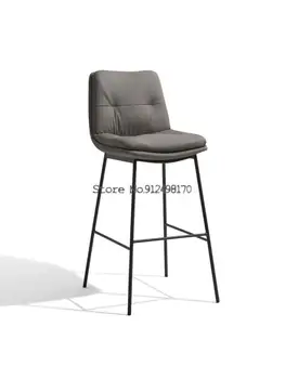 Скандинавский Ретро Кожаный барный стул со спинкой Бытовой Легкий Роскошный Железный высокий стул с сеткой Красное Кафе Современный минималистичный барный стул