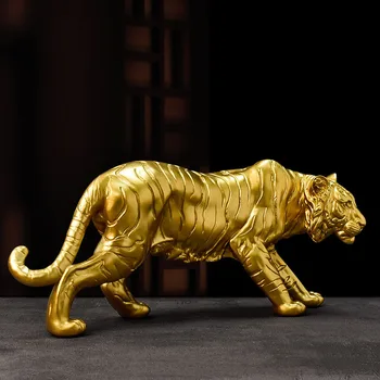 Статуя золотого тигра из смолы 2023 года, Миниатюрные Аксессуары для украшения рабочего стола в домашнем офисе, аксессуары для серии Home Decoration