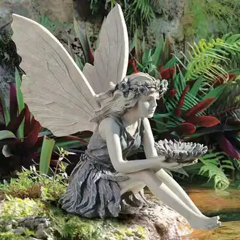 Статуя цветочной феи, украшение сада, Кормушка для птиц, Крыло Ангела, украшения из смолы, поделки на открытом воздухе, декор для дома, Милый подарок