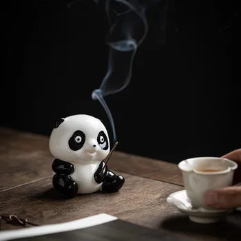 Творческий керамическая милая маленькая панда украшения дома и крытый ладан пьедестал стойки ладан чайным столом курильница 