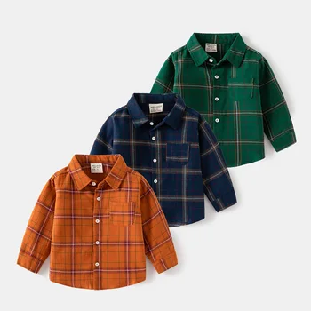 Хлопковые однотонные рубашки для мальчиков, топы для малышей, весенне-осенняя детская одежда