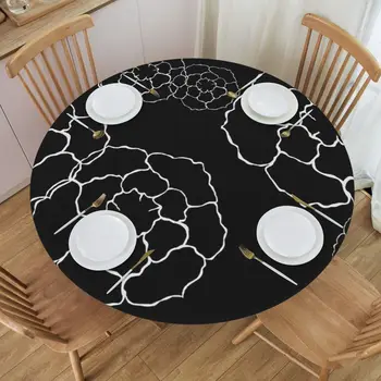 Цветочная причудливая Черно-белая круглая скатерть из мягкого волокна для декоративного стола в помещении / на улице